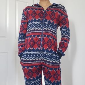 Onesie - Zip-Up Hooded Red/blue w/ pockets
